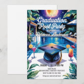 Personaliseer Levendige Cocktail Pool Graduation P Kaart (Voorkant / Achterkant)