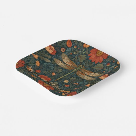 Personaliseer libel sinaasappel bloemen papieren bordje (Gebogen)