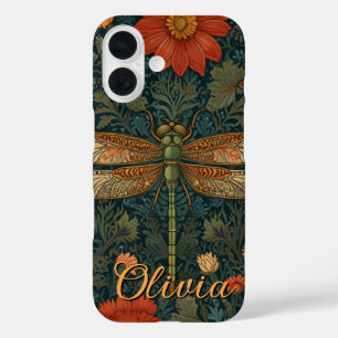 Personaliseer libel sinaasappel bloemenboho chic iPhone 16 hoesje