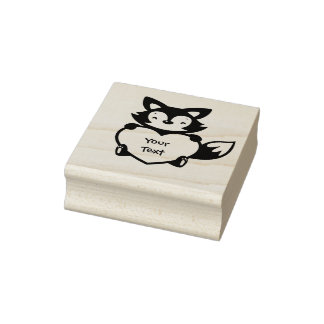 Personaliseer - Little Fox Holding Heart Rubberstempel