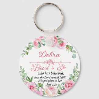 Personaliseer Luke 1:45 Moederdag Roze Roos Sleutelhanger