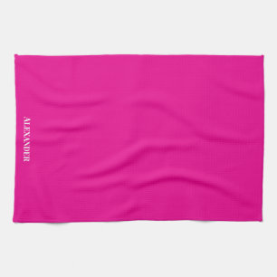 Personaliseer Magenta Bright Pink Plain Solid Whit Theedoek