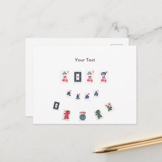 Personaliseer MahJong tegels Symbolen ontwerp Aankondigingskaart (Voorkant / Achterkant in situ)