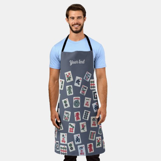 Personaliseer MahJongg tegels ontwerp op donkerbla Schort (Gedragen)