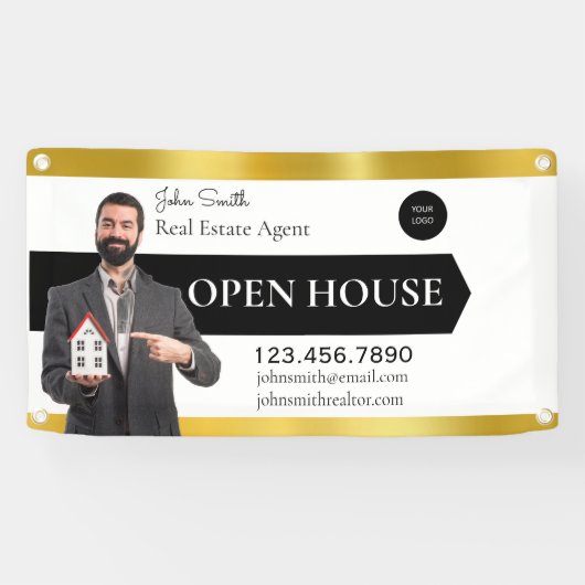 Personaliseer makelaar Open Huis Gedetailleerd Spandoek (Horizontaal)