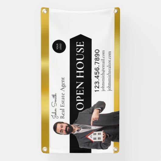 Personaliseer makelaar Open Huis Gedetailleerd Spandoek (Verticaal)