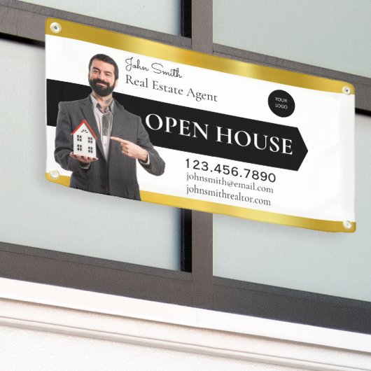 Personaliseer makelaar Open Huis Gedetailleerd Spandoek (Buitenkant Gebouw)