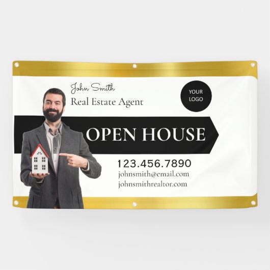 Personaliseer makelaar Open Huis Gedetailleerd Spandoek (Horizontaal)