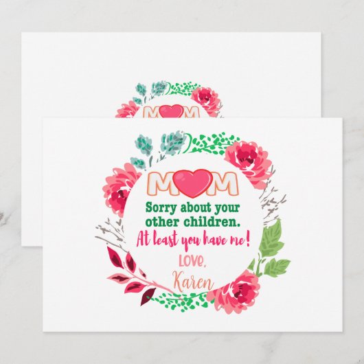 Personaliseer mam sorry over je andere kinderen feestdagenkaart (Voorkant / Achterkant)