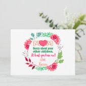Personaliseer Mama Sorry Voor Je Andere Kinderen Feestdagenkaart (Staand voorkant)