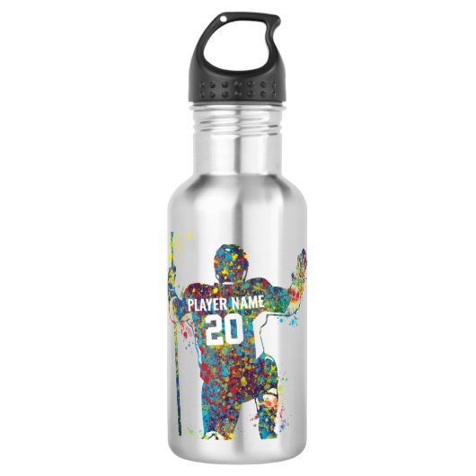Personaliseer Man hockeyspeler Waterfles (Voorkant)