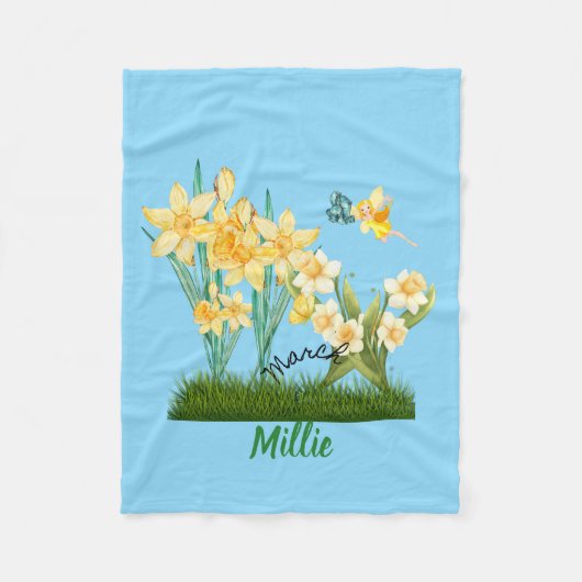 Personaliseer March Geboorte Bloemen & Steen Fleece Deken (Voorkant)