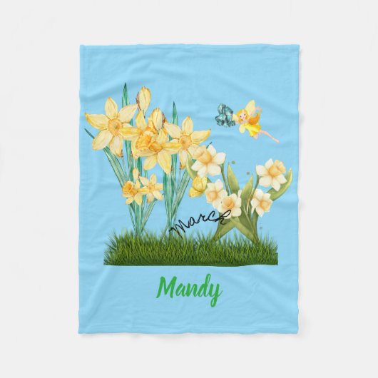 Personaliseer March Geboorte Bloemen & Steen Fleece Deken (Voorkant)