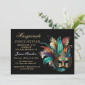 Personaliseer Masquerade Masker Teal Glitter Sweet Kaart (Staand voorkant)