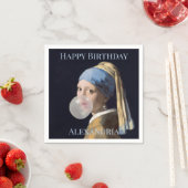 Personaliseer Meisje met parel earring blazen gom Servet (Insitu)