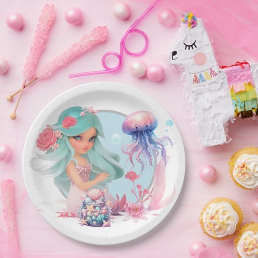 Personaliseer Mermaid Party Papieren Bordje (Feest)