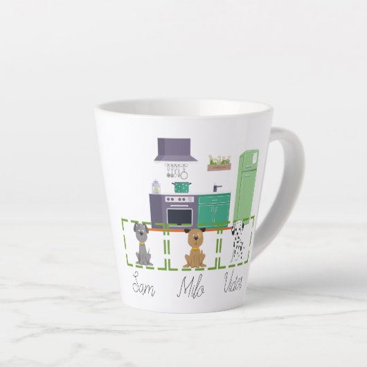 Personaliseer met 1-3 foto's en namen van honden  latte mok (Rechterhoek)