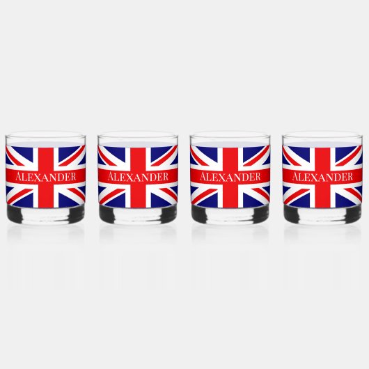 Personaliseer met een naam British National Flag Whisky Glas (Achterkant)