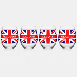 Personaliseer met een naam British National Flag Wijnglas Zonder Voet