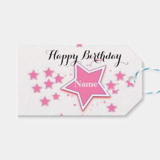 Personaliseer met een naam Pink STAR Cadeaulabel