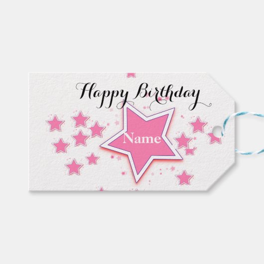 Personaliseer met een naam Pink STAR Cadeaulabel (Voorkant (Horizontaal))