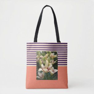 Personaliseer met foto Paarse streep zalm Tote Bag