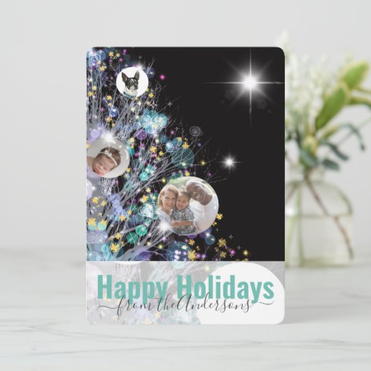 Personaliseer met foto's en bericht vakantiestambo feestdagenkaart (Staand voorkant)