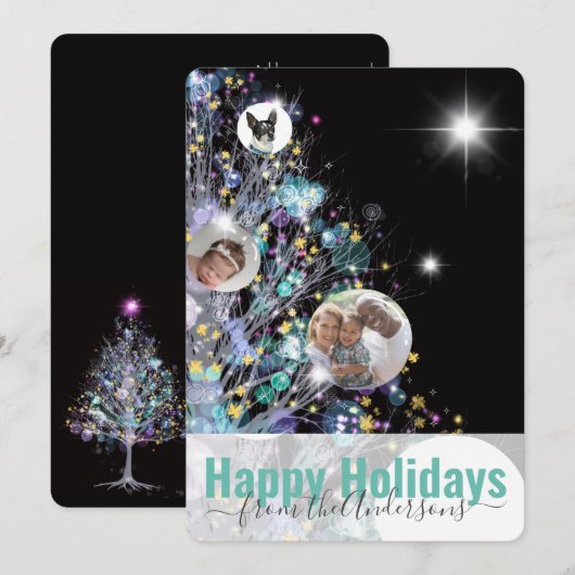 Personaliseer met foto's en bericht vakantiestambo feestdagenkaart (Voorkant / Achterkant)