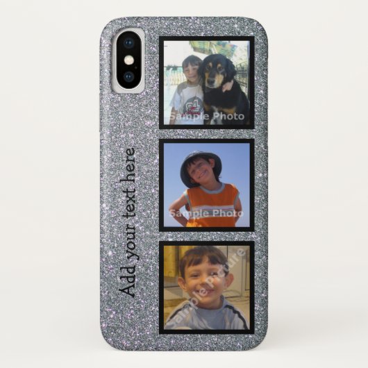 Personaliseer met foto's en nepsilvergitter Case-Mate iPhone case (Achterkant)