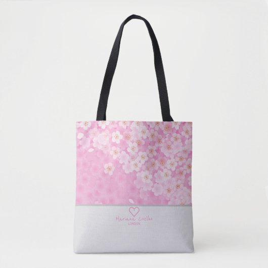 Personaliseer met je naam en stad ♥Sakura Bloem Tote Bag (Voorkant)