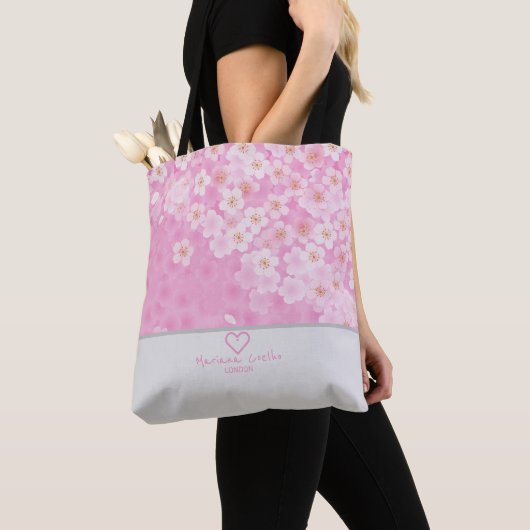 Personaliseer met je naam en stad ♥Sakura Bloem Tote Bag (Dichtbij)