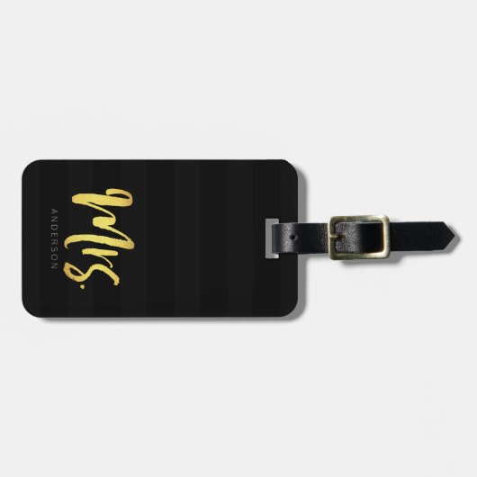 Personaliseer met Naam Faux Gold Mrs Black Stripes Bagagelabel (Voorkant horizontaal)
