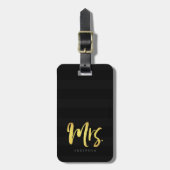 Personaliseer met Naam Faux Gold Mrs Black Stripes Bagagelabel (Voorkant verticaal)