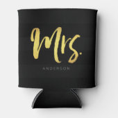 Personaliseer met Naam Faux Gold Mrs Black Stripes Blikjeskoeler (Voorkant)