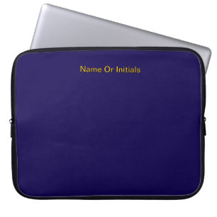 Personaliseer met naam initiaal donkerblauw + oran laptop sleeve