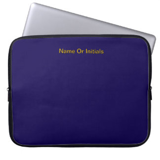 Personaliseer met naam initiaal donkerblauw + oran laptop sleeve