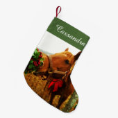 Personaliseer met naam / paard rode boog & Mistlet Kleine Kerstsok (Voorkant (Hangend))