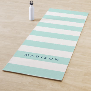 Personaliseer met Naam Preppy Mint & Witte Stripes Yogamat