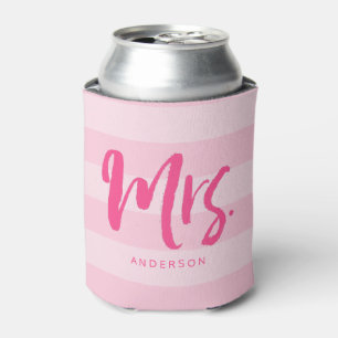 Personaliseer met Naam Preppy Mrs Pink Stripes Blikjeskoeler