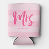 Personaliseer met Naam Preppy Mrs Pink Stripes Blikjeskoeler (Voorkant)