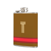 Personaliseer met uw Initiaal bruin + rode streep Heupfles (Links)