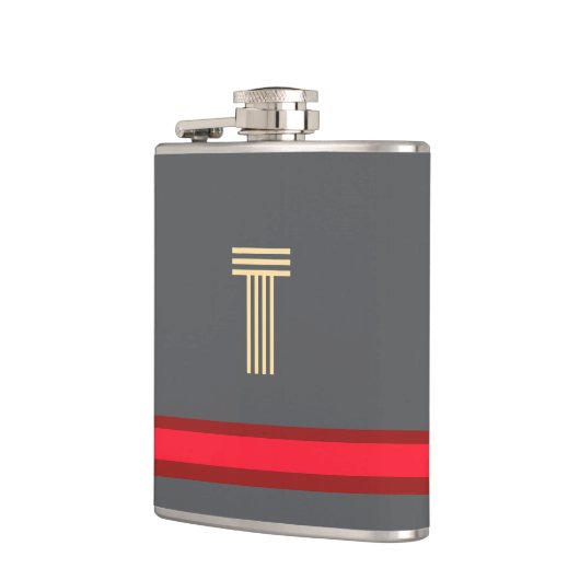 Personaliseer met uw Initiaal grijs + rode streep Heupfles (Links)