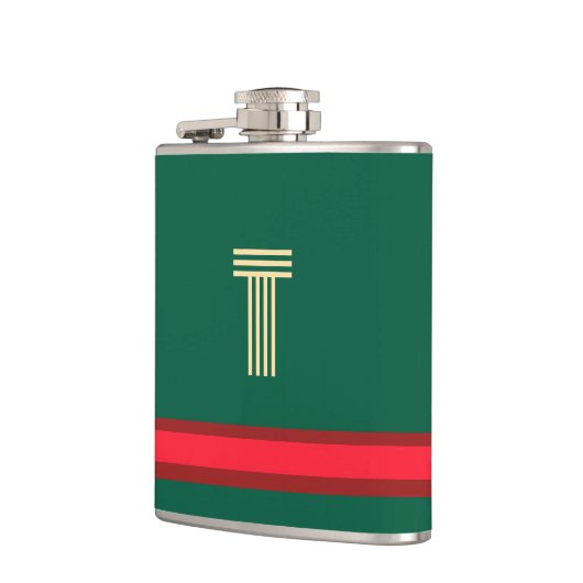 Personaliseer met uw Initiaal groen + rode streep Heupfles (Links)