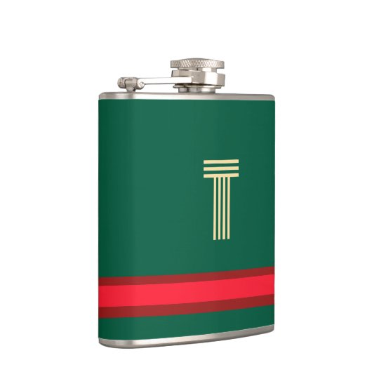 Personaliseer met uw Initiaal groen + rode streep Heupfles (Rechts)