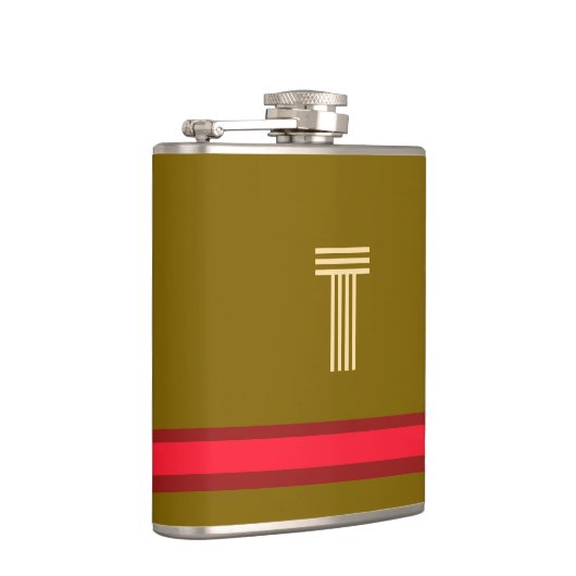 Personaliseer met uw Initiaal Mud + Red Stripe Heupfles (Rechts)