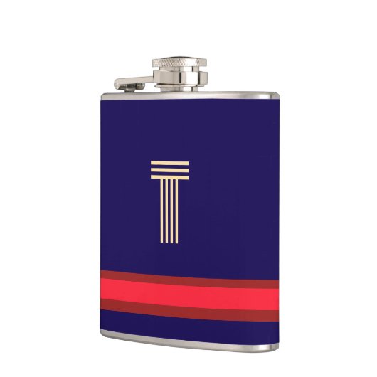 Personaliseer met uw Initiaal Navy + Red Stripe Heupfles (Links)