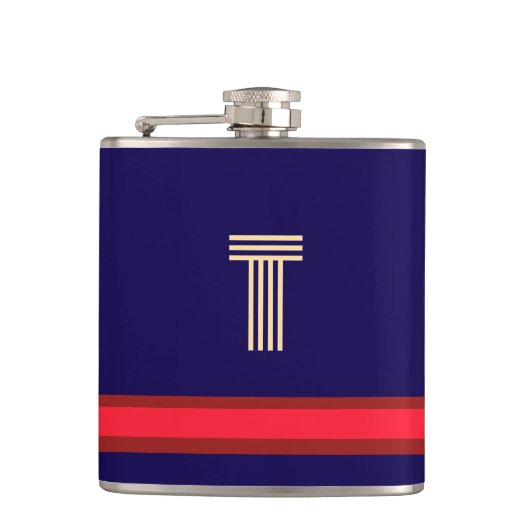 Personaliseer met uw Initiaal Navy + Red Stripe Heupfles (Voorkant)