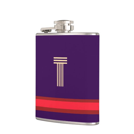 Personaliseer met uw Initiaal Paarse + rode streep Heupfles (Links)