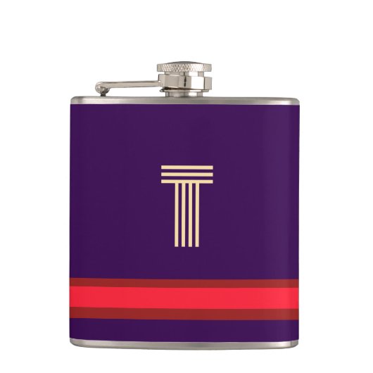 Personaliseer met uw Initiaal Paarse + rode streep Heupfles (Voorkant)