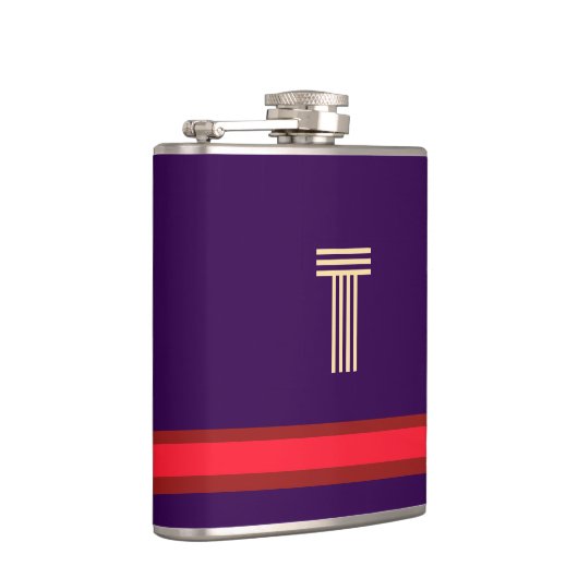 Personaliseer met uw Initiaal Paarse + rode streep Heupfles (Rechts)